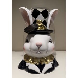 10 Strawberry Street Pink Easter Bunny with Checkered Hat Cookie Jar/NWT